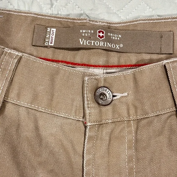 Victorinox Swiss Army Denim Boot Cut Pants Tan Khaki Mens Jeans Casual - Picture 3 of 8